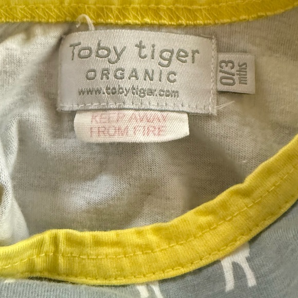 Toby Tiger Sheep Print Kids Footie in Gray and Yellow - Picture 3 of 3